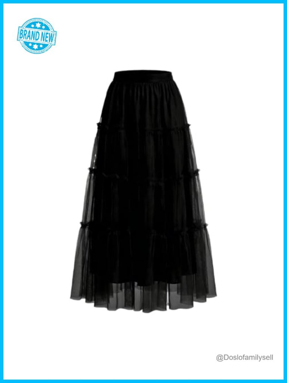 A-Line Tiered Flowy Tulle Midi Skirt High Elastic Waist Layered Ruffle